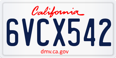 CA license plate 6VCX542