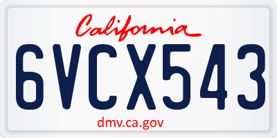 CA license plate 6VCX543