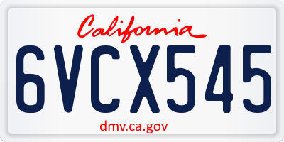 CA license plate 6VCX545