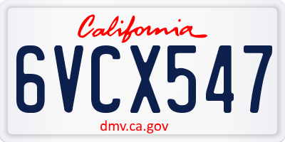 CA license plate 6VCX547