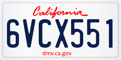 CA license plate 6VCX551