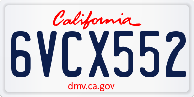 CA license plate 6VCX552
