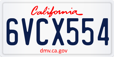 CA license plate 6VCX554