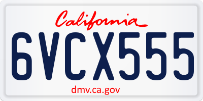 CA license plate 6VCX555