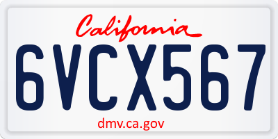 CA license plate 6VCX567