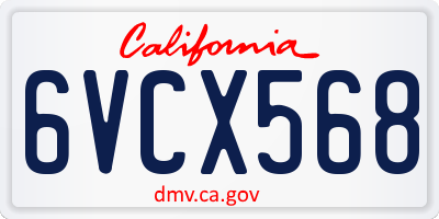 CA license plate 6VCX568