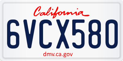CA license plate 6VCX580