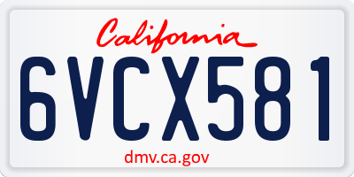 CA license plate 6VCX581