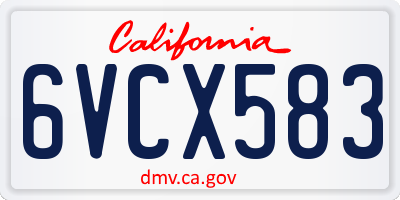 CA license plate 6VCX583