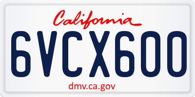 CA license plate 6VCX600