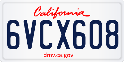 CA license plate 6VCX608