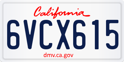 CA license plate 6VCX615