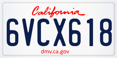 CA license plate 6VCX618