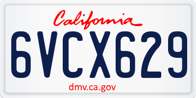 CA license plate 6VCX629