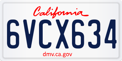 CA license plate 6VCX634