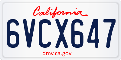 CA license plate 6VCX647