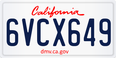 CA license plate 6VCX649