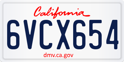 CA license plate 6VCX654