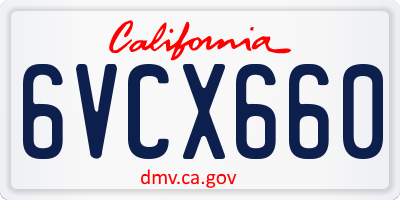 CA license plate 6VCX660