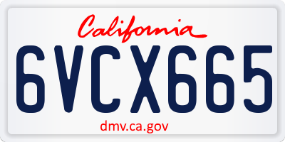 CA license plate 6VCX665