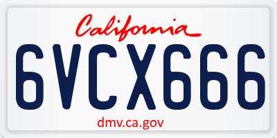 CA license plate 6VCX666