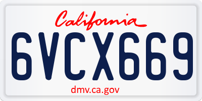 CA license plate 6VCX669