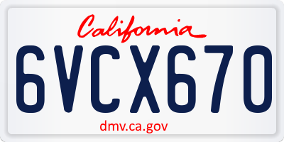 CA license plate 6VCX670