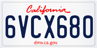 CA license plate 6VCX680