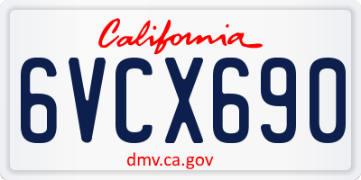 CA license plate 6VCX690