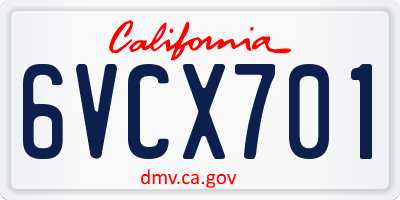 CA license plate 6VCX701