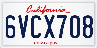 CA license plate 6VCX708