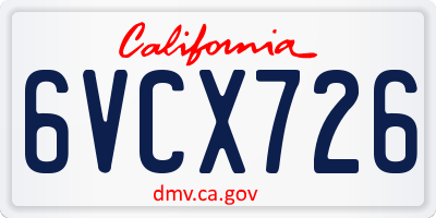 CA license plate 6VCX726