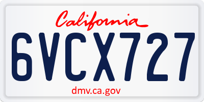 CA license plate 6VCX727