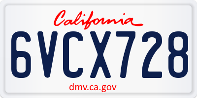 CA license plate 6VCX728