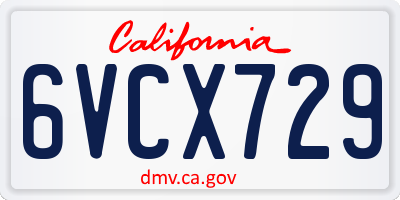 CA license plate 6VCX729