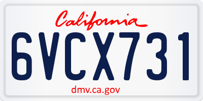 CA license plate 6VCX731