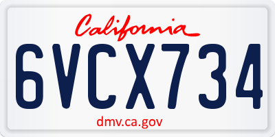 CA license plate 6VCX734