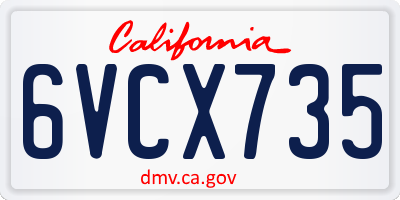 CA license plate 6VCX735
