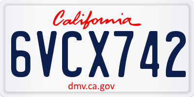 CA license plate 6VCX742