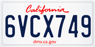 CA license plate 6VCX749