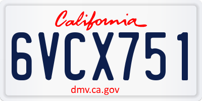 CA license plate 6VCX751