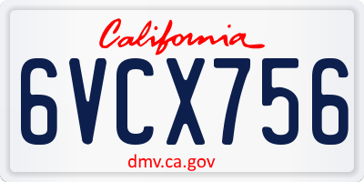 CA license plate 6VCX756