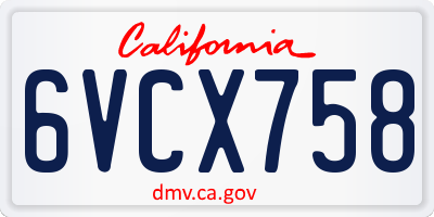 CA license plate 6VCX758