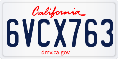 CA license plate 6VCX763