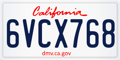 CA license plate 6VCX768