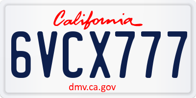 CA license plate 6VCX777