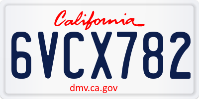 CA license plate 6VCX782