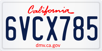 CA license plate 6VCX785