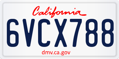 CA license plate 6VCX788