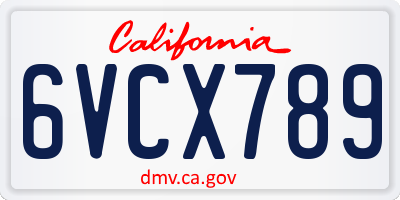 CA license plate 6VCX789